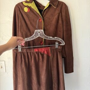 Vintage‎ 2 Piece Skirt Suit Set M Brown Mod Jacket Skirt Artsy Boho Forest Fairy